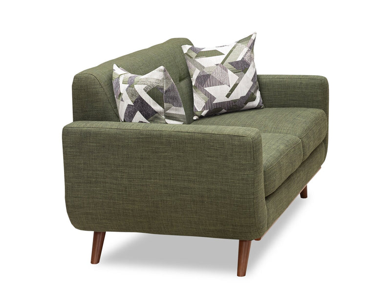 Kort & Co. Freeman 63\" Linen-Look Fabric Loveseat with Wood Legs and Tufted Back Cushions - Avocado Green