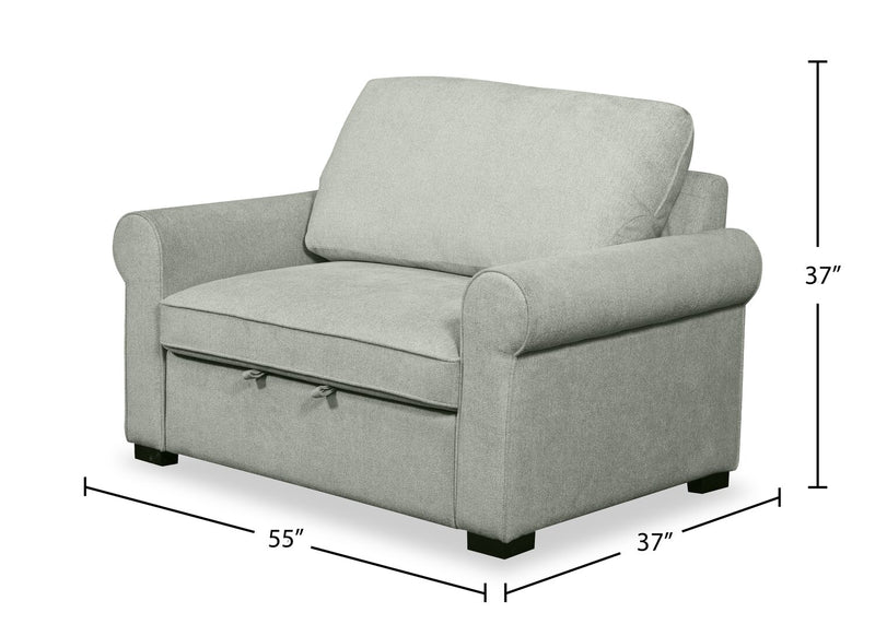 Scott Living Haven 55\" Chenille Fabric Sleeper Chair with Wood Legs - Seafoam Blue