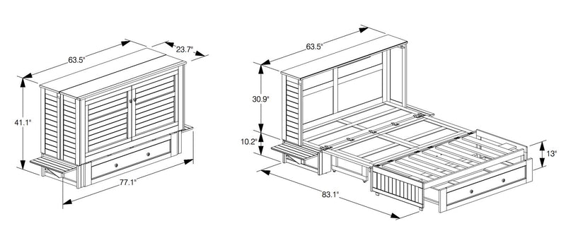 Parker Cabinet Bed with Memory Foam Mattress, Brushed Driftwood - Queen Size   