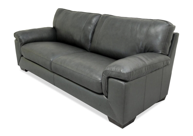 Classico 90\" Genuine Leather Sofa with Wood Legs – Carbon Grey