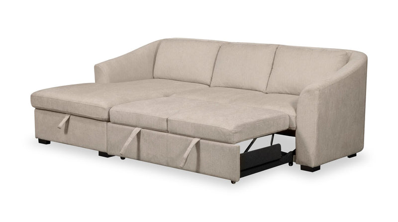 Envy 2-Piece Left-Facing Chenille Fabric Sleeper Sectional with Storage Chaise - Almond Beige