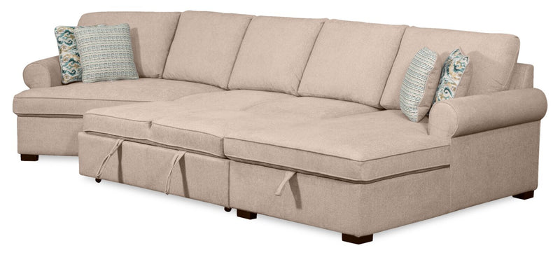 Scott Living Haven 3-Piece Left-Facing Chenille Fabric Cuddler Sleeper Sectional with Storage - Taupe