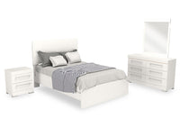 Riley 6pc Bedroom Set with Panel Bed, Dresser, Mirror & Nightstand, Made in Canada, White - Full Size 