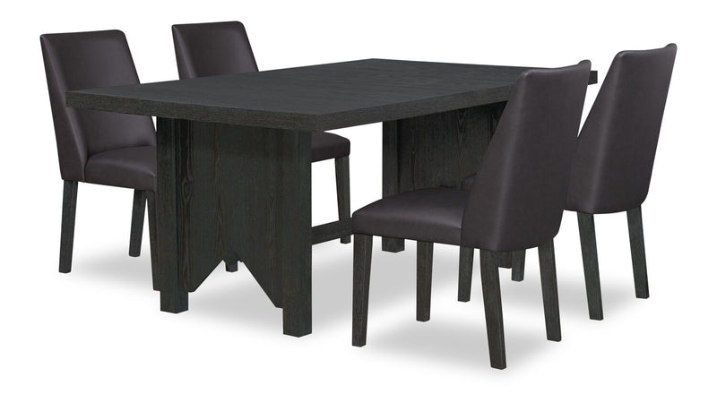 Emery 5pc Dining Set with Table & 4 Chairs, Wood, 72-96\"W Extension - Black & Brown