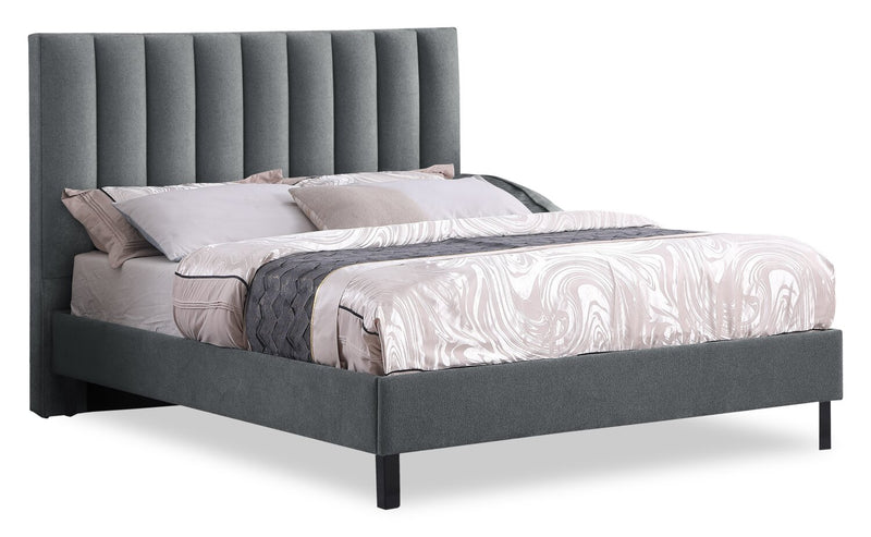 Amos Upholstered Platform Bed Base in Charcoal Fabric - Queen Size