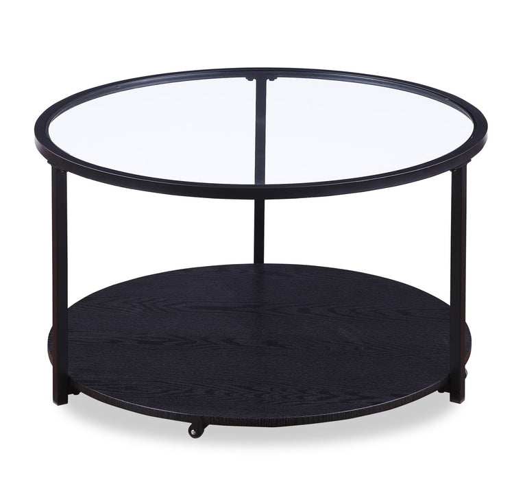 Kendal 31.5\" Modern Round Glass Top Coffee Table with Casters - Black