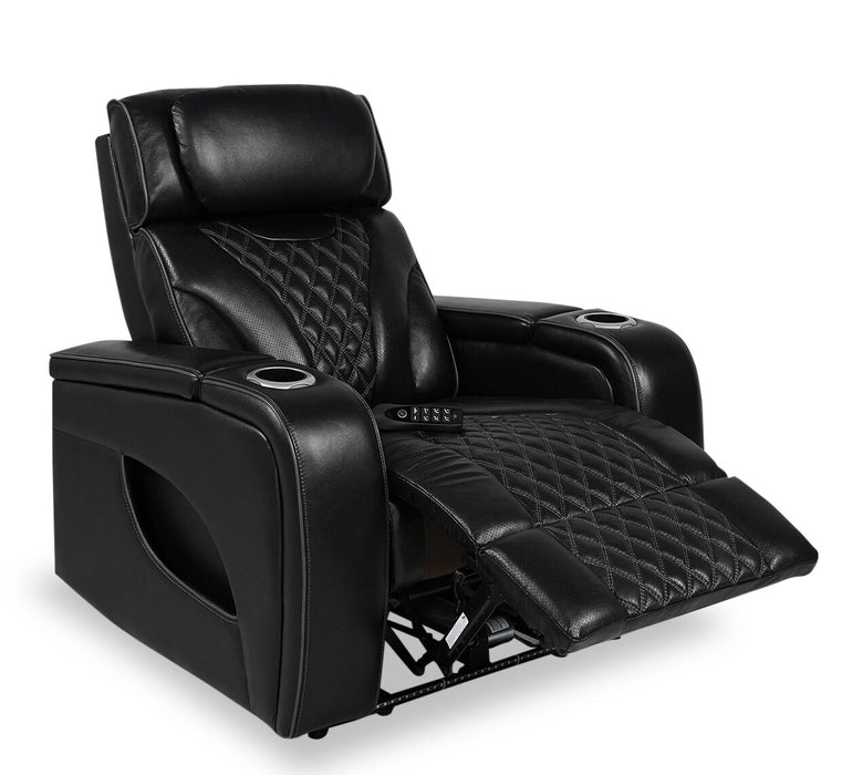 Elite 38\" Genuine Leather Massage Power Reclining Chair with Power Headrest and Storage Armrests - Black