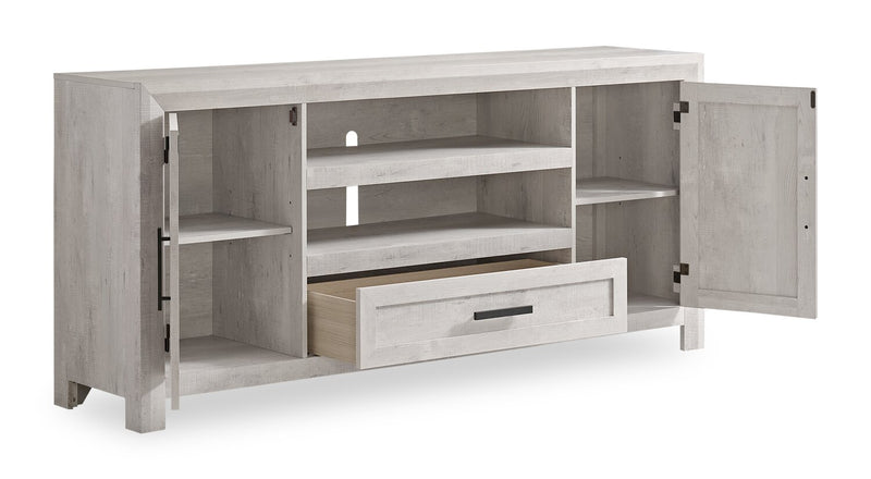 Scott Living Hayward 70” Modern TV Stand with Storage and Cable Management for TVs up to 75” - White