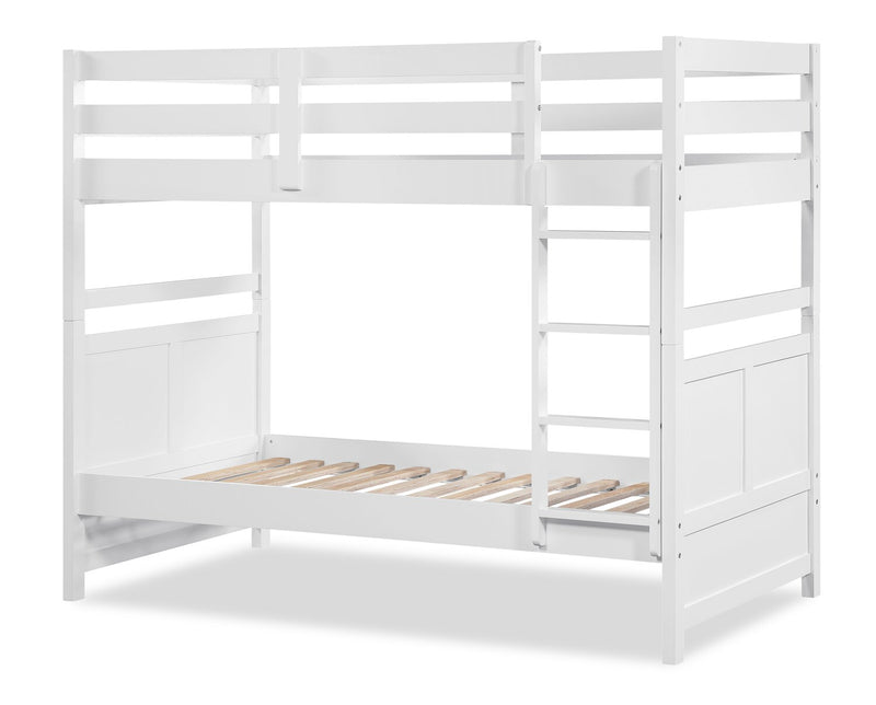 Quinn Bunk Bed with Ladder & Guard Rail for Kids, White - Twin/Twin