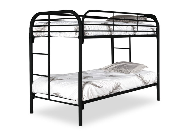 Logan Bunk Bed with Ladders & Guard Rail for Kids, Black Metal - Twin/Twin