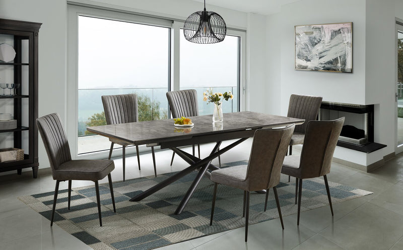 Tavo 7pc Dining Set with Table & Chairs, 63-79\"W Extension, Metal - Grey & Black