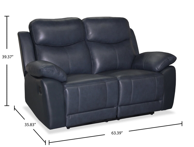 Corbin 63.39\" Top-Grain Genuine Leather Reclining Loveseat - Blue