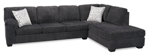 Made in Canada Morgan 2-Piece Right-Facing Chenille Fabric Sectional with Sofa and Accent Pillows - Grey