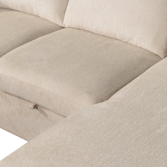 Envy 3-Piece Right-Facing Chenille Fabric Sleeper Sectional with Storage Chaise - Almond Beige