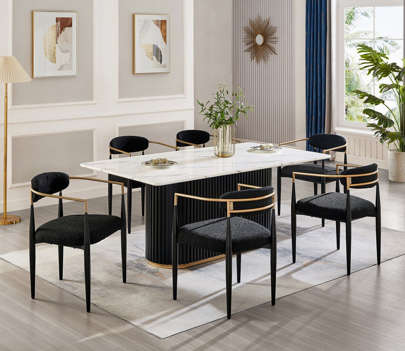 Kort & Co. Capri Dining Armchair with Boucle Fabric & Gold Accent, Metal - Black