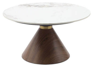 Alwin 31.5” Modern Round Coffee Table with White Sintered Stone Top - Brown | Table à café ronde moderne Alwin de 31,5 po avec dessus en pierre frittée blanche - brune