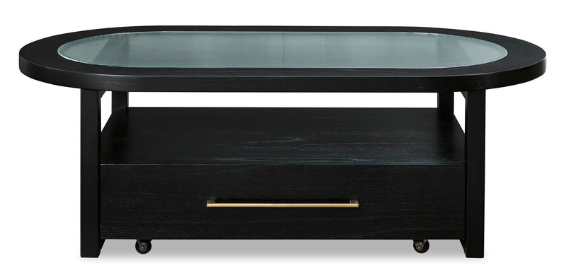Julian 52” Contemporary Glass Coffee Table with Storage and Casters - Black