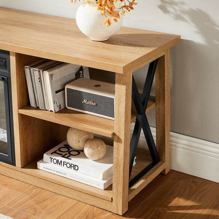 Wendel 80\" Electric Fireplace Tv Stand with Storage for TVs up to 85\" – Natural Oak 
