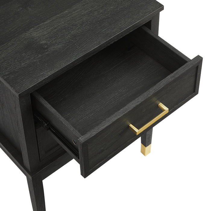 Alia Bedside 2-Drawer Nightstand with Gold Accent, 18\"W x 25.75\"H - Black