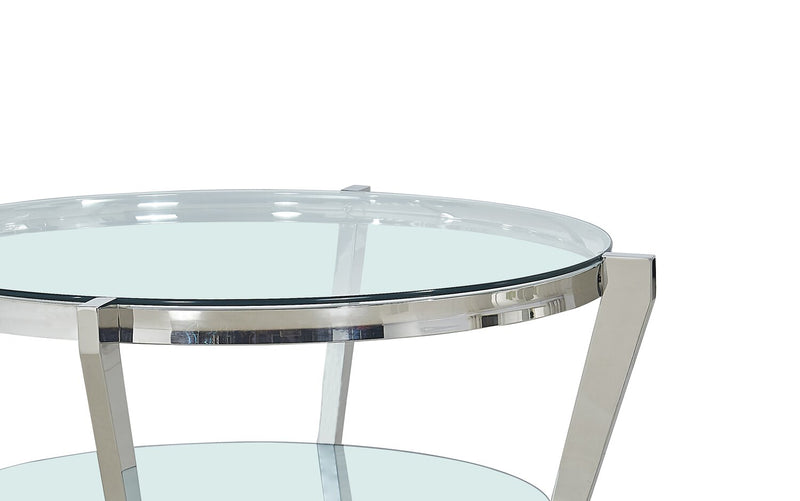 Yonge 36\" Modern Round Glass Top Coffee Table with Shelf - Chrome Finish with Stainless Steel