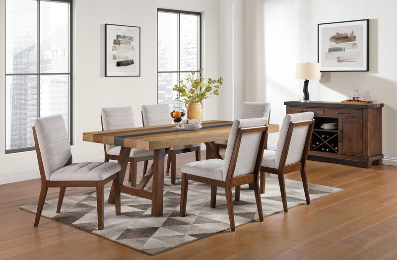 Boden 7pc Dining Set with Table & 6 Chairs, Trestle Base, 78\"W - Brown & Beige