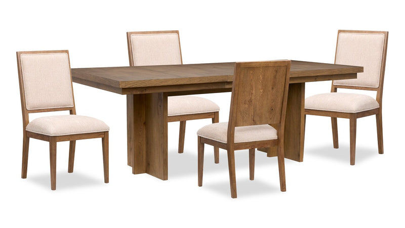 Scott Living Henri 5pc Dining Set with Table & Chairs, 66-84\"W Extension, Wood - Brown & Cream