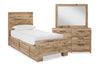 Derekson 5pc Bedroom Set with Side Storage Bed, Dresser & Mirror, Natural - Twin Size