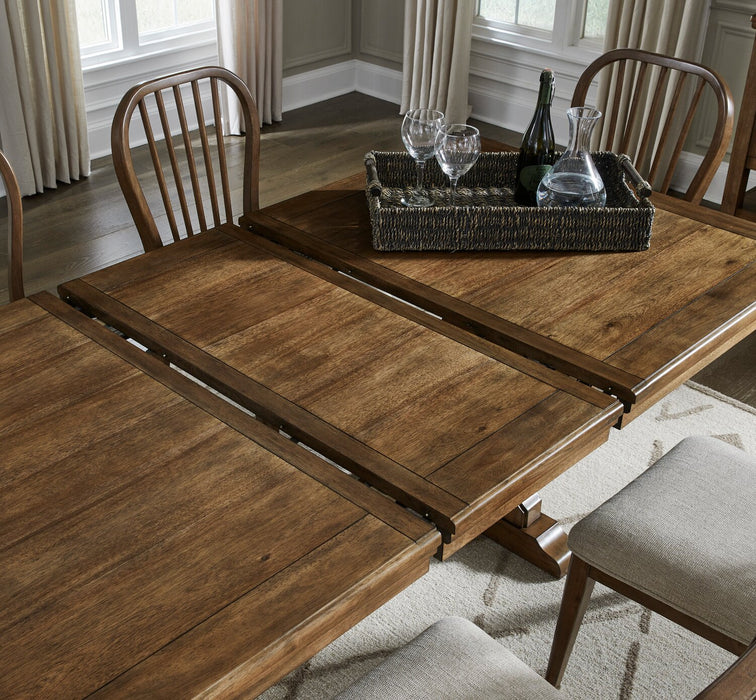 Clara Dining Table with 68-86\"W Extension, Trestle Base - Brown