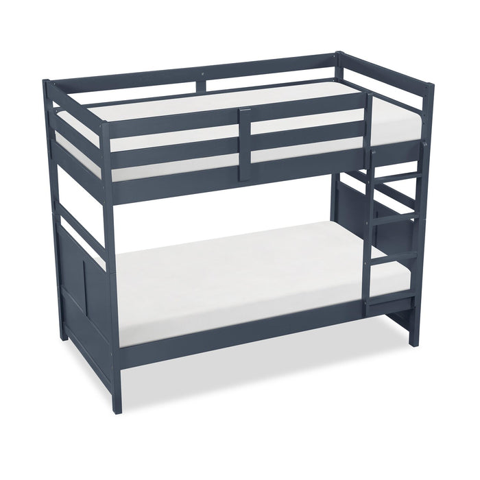 Quinn Bunk Bed with Ladder & Guard Rail for Kids, Blue - Twin/Twin