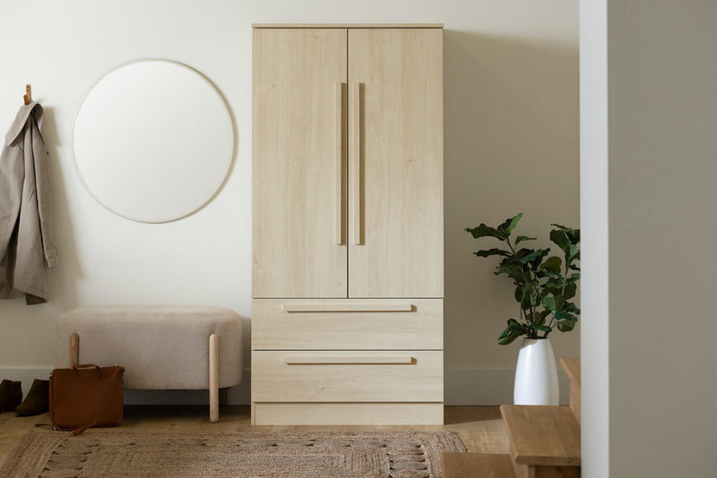 Alex Bedroom 2-Drawer Chest with Storage Cabinet, 33\"W x 68.5\"H - Natural