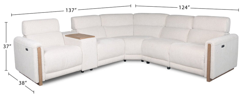 Sable Modular 6-Piece Chenille Fabric Power Reclining Sectional with Power Headrests and USB Port - Alabaster White