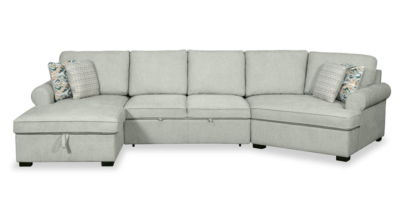 Scott Living Haven 3-Piece Right-Facing Chenille Fabric Cuddler Sleeper Sectional with Storage - Seafoam Blue