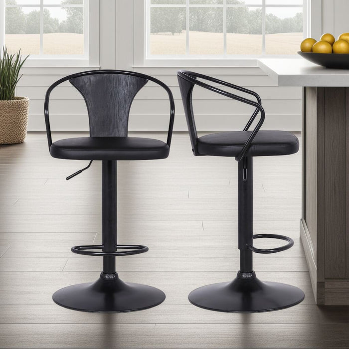 Hero Barstool with Swivel & Adjustable Seat, Vegan Leather Fabric, 23.5-32\"H, Metal - Charcoal