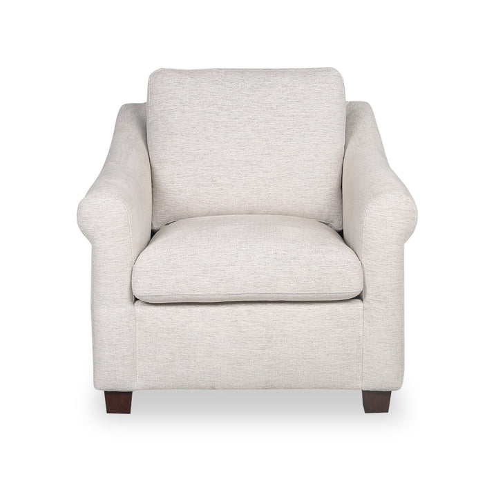 Mallie 36\" Chenille Fabric Chair with Rolled Arms and Wood Legs - Shell White