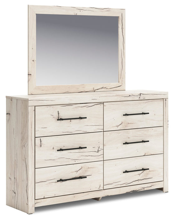Derekson 6pc Bedroom Set with Side Storage Bed, Dresser, Mirror & Nightstand, Rustic White - King Size