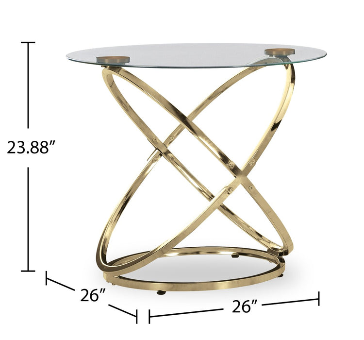 Joyce 38\" Glam Round 3-Pack Coffee + 2 End Tables - Gold Metal Base with Glass Top