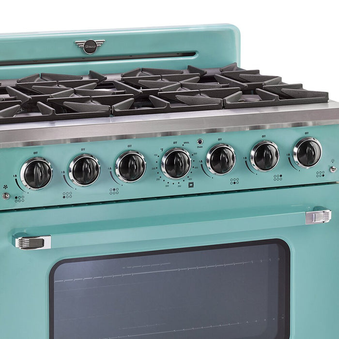 Classic Retro by Unique 36\" 5.2 Cu. Ft. 6-Burner Gas Range with Convection - Ocean Mist Turquoise - UGP-36CR T