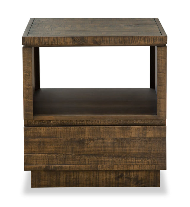 Elm 22” Rustic Pine End Table with Storage - Brown