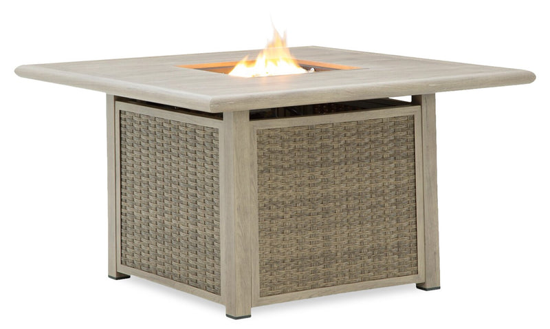 Muskoka Outdoor Patio Fire Pit Table - 50,000 BTU, Resin Wicker, Metal - Beige