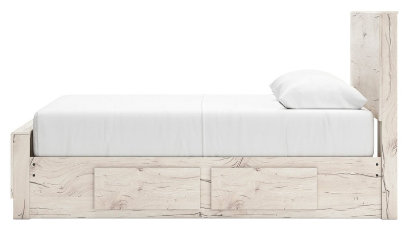 Derekson Storage Bed with 2 Built-In Side Drawers, Rustic White - Full Size