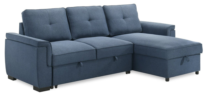 Eden 2-Piece Reversible Fabric Sleeper Sectional with Storage Chaise and Removable Back Cushions - Blue
