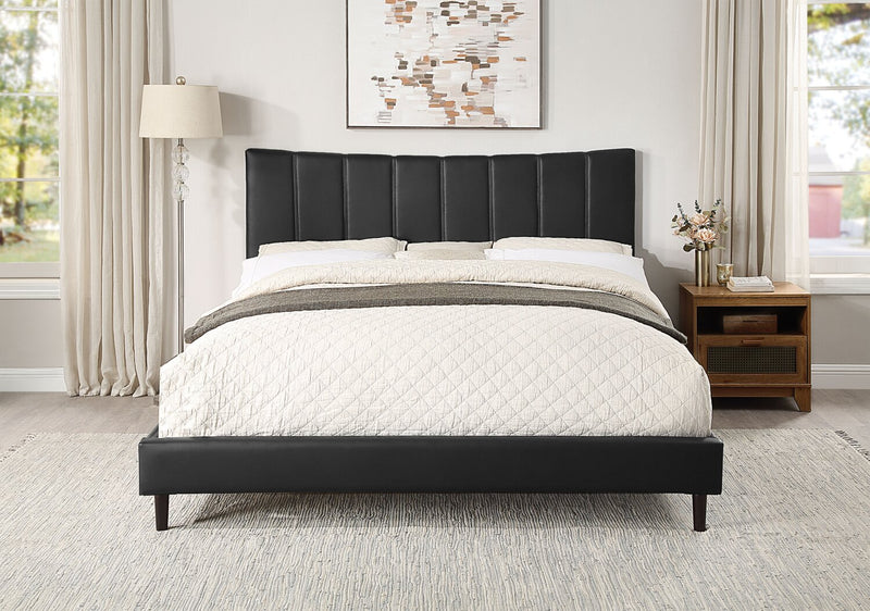 Paseo Platform Bed in Black Vegan-Leather Fabric - King Size