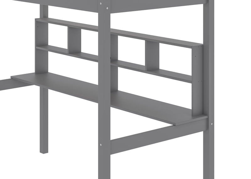 Brody Loft Bed with Built-in Desk, Ladder & Guardrails for Kids & Teens, Grey - Twin Size