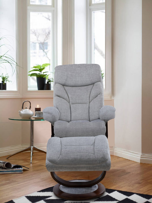 Easton 33.5\" Chenille Fabric Stress Free Swivel Reclining Chair with Footrest - Silver Grey