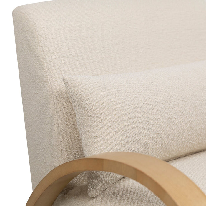Loft 27.55\" Boucle Fabric Accent Chair with Accent Pillow and Wood Armrests and Legs - White