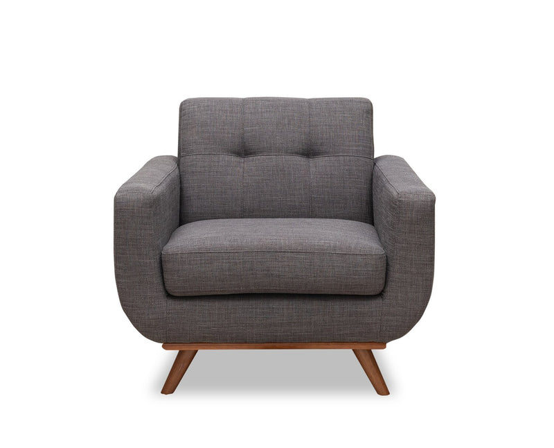Kort & Co. Freeman 37\" Linen-Look Fabric Chair with Wood Legs and Tufted Back Cushion - Charcoal Grey