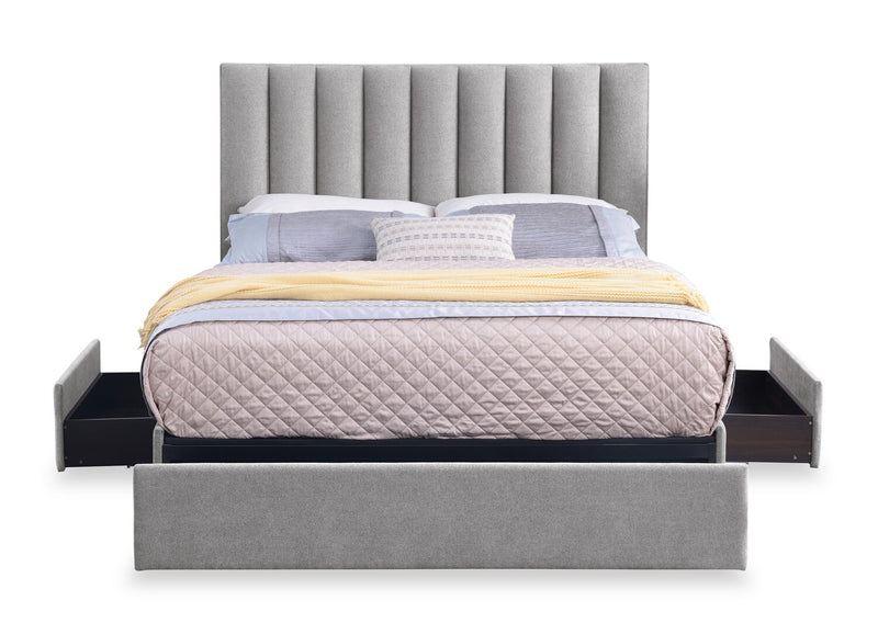 Amos Grey Upholstered Storage Bed with Channel Headboard - Full