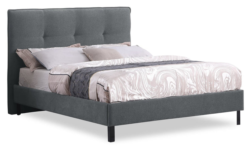 Amos Upholstered Platform Bed in Charcoal Fabric with Tufted Headboard - Full Size
