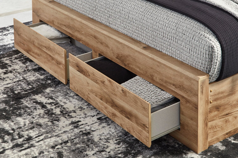 Derekson Storage Bed with 2 Built-In Footboard Drawers, Natural - Queen Size