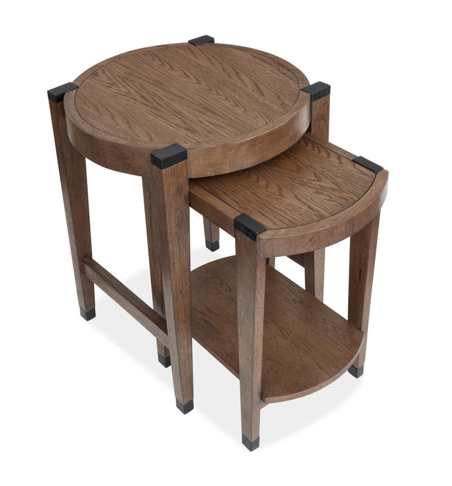 Gordon 22” 2-Piece Round Solid Wood Nesting Accent Table - Brown